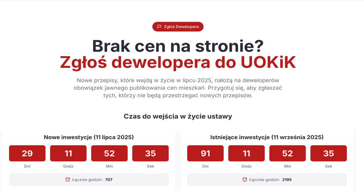 ZgłośDewelopera.pl - Zgłoś brak jawnych cen mieszkań